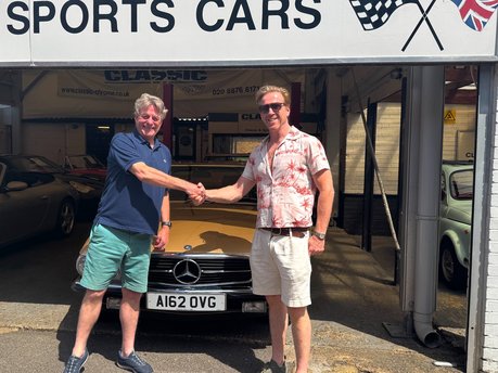 Actor Damian Lewis collecting his Mercedes 280SL