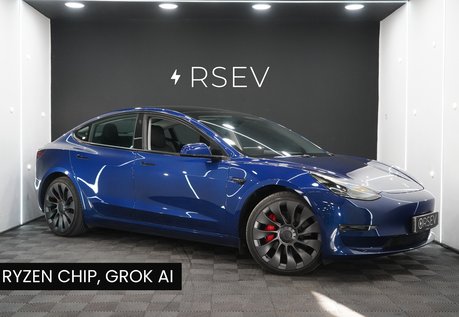 Tesla Model 3 PERFORMANCE AWD Deep Blue Metallic GROK AI RYZEN 20" ALLOYS BLACK INTERIOR