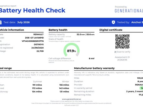 Renault Zoe R135 52kWh GT Line Hatchback 5dr Electric Auto (i, Rapid Charge) (134 bhp)