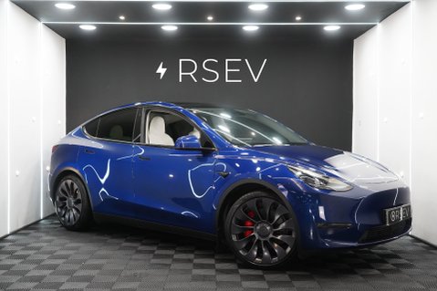 Tesla Model Y PERFORMANCE White Interior Deep Blue Metallic One Owner 20" Alloys 