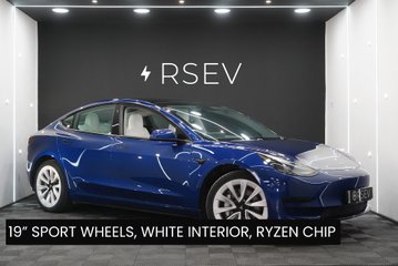 Tesla Model 3 RWD White Interior 19" Sport Wheels GROK Ryzen Chip One Owner Heat Pump