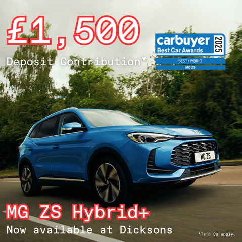 Image of MG ZS Hybrid+ with £1,500 deposit contribution offer.