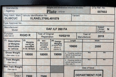 DAF LF 280 FA 18T Scaffold Lorry - 24ft Body - Manual / Air Suspension 29