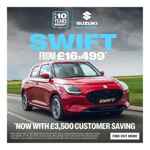 Image of Suzuki Swift with £3,500 customer saving.
