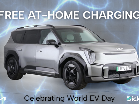 Image of used EV9 with offer and "Celebrating World EV Day"