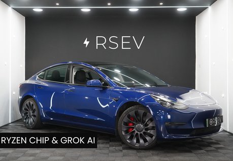 Tesla Model 3 PERFORMANCE AWD Deep Blue Metallic GROK AI RYZEN 20" ALLOYS BLACK INTERIOR