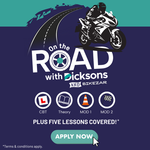 On the road with Dicksons banner.