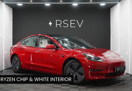Tesla Model 3 LONG RANGE AWD White Interior Red Multi-coat Ryzen GROK AI One Owner VAT Q