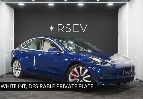 Tesla Model 3 PERFORMANCE AWD White Interior Deep Blue One Owner Low Mileage Track Mode