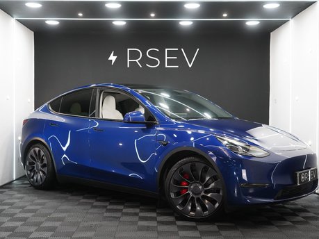 Tesla Model Y PERFORMANCE White Interior Deep Blue Metallic One Owner 20" Alloys