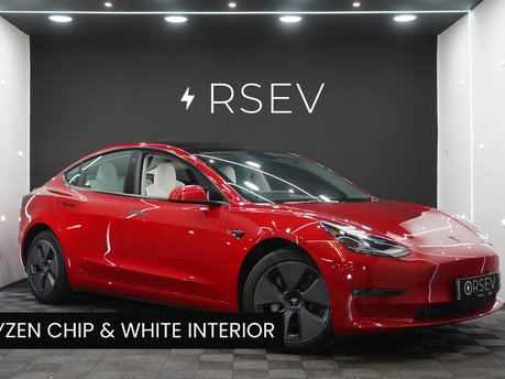 Tesla Model 3 LONG RANGE AWD White Interior Red Multi-coat Ryzen GROK AI One Owner VAT Q