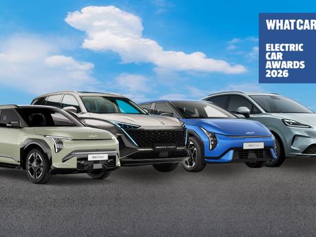 Image of MG and Kia Cars and WhatCar? Electric Car Awards logo.