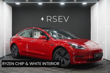 Tesla Model 3 LONG RANGE AWD White Interior Red Multi-coat Ryzen GROK AI One Owner VAT Q