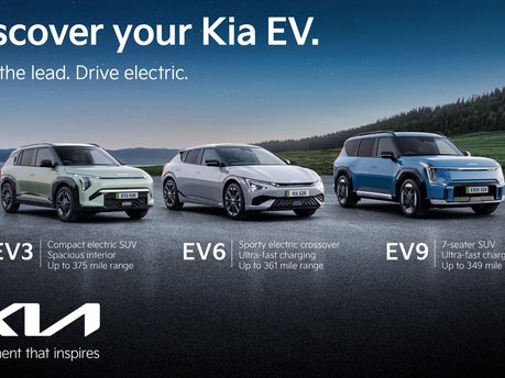 Image of the Kia EV3, Kia EV9 and the Kia EV6 as part of the "Discover your Kia EV" campaign.