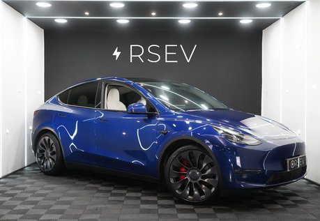 Tesla Model Y PERFORMANCE White Interior Deep Blue Metallic One Owner 20" Alloys